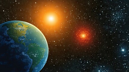 Obraz premium A stunning view of Earth from space. showcasing the vibrant continents and oceans illuminated by the sun. with a backdrop of distant stars and the Milky Way galaxy