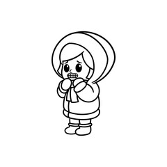 Cute Girl Wearing Thick Jacket cartoon coloring book