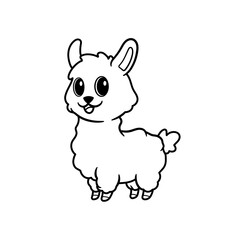 cute llama standing and smiling cartoon coloring book