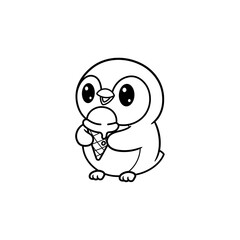 cute penguin holding ice cream cartoon coloring book
