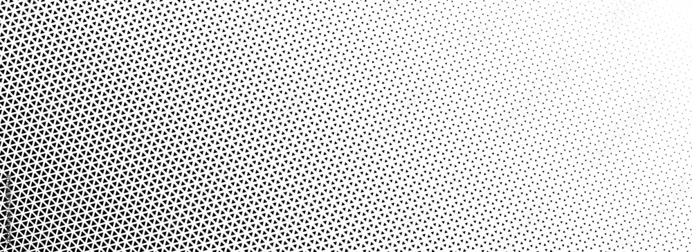 Aufkleber Triangle halftone gradient background. Geometric triangular tech pattern texture. Abstract fading gradation wallpaper. Vanishing mosaic pop art backdrop for flyer, poster, banner, booklet. Vector