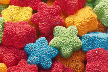 Colorful star-shaped candies piled together in vibrant assortment
