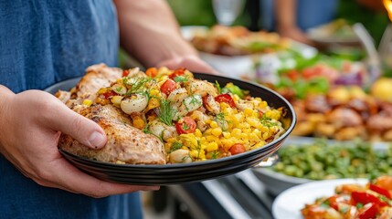 Delicious Grilled Chicken with Corn Salad and Fresh Vegetables