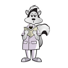 skunk cartoon reading a book vector art