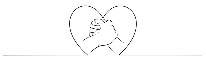 illustration of hands clasped together with a love symbol