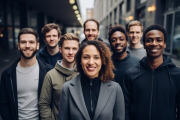 Obraz premium Group portrait photo of a diverse group of coworkers working for a startup company in Berlin