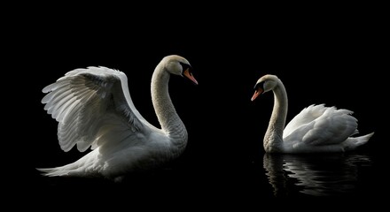 2 swans with a black background
