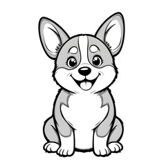 Fototapeta premium Adorable Cartoon Corgi Puppy Sitting Happily Grey and White Furry Canine Illustration