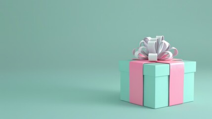Obraz premium Valentine , green pastel background , Clean , modern style , Cute , gift box open , surprise box , 3D