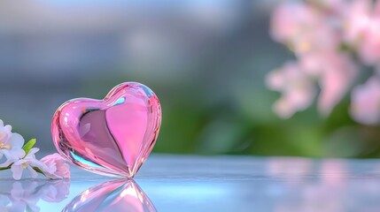 Fototapeta premium Pink Glass Heart Spring Flowers Romantic Love Valentine s Day