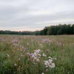 Wildflowers blooming in field, sunset, meadow, nature, serenity, calm, summer