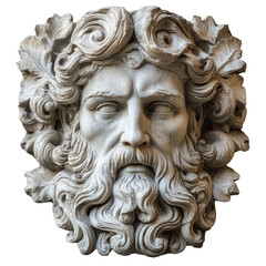 Fototapeta premium Dramatic stone carving of a classical bearded male figure in marble isolated