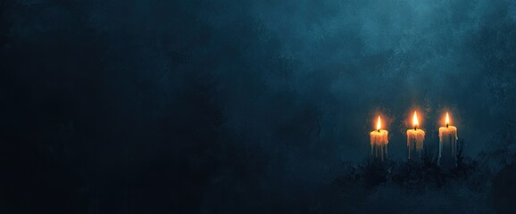 Obraz premium Three candles glow softly in a dark, moody scene