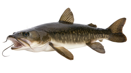 Naklejka premium Detailed Close-Up of a Lively Catfish Displaying Unique Features in a Pure White Background