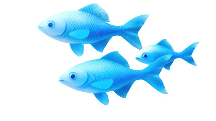 Fototapeta premium Three Vibrant Blue Fish Swimming Together in a Clear Water Environment with Brightly Colored Scales