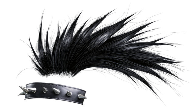 Black Mohawk Hairstyle with Spiky Leather Belt Perfect for Punk Rock and Alternative Fashion Themes