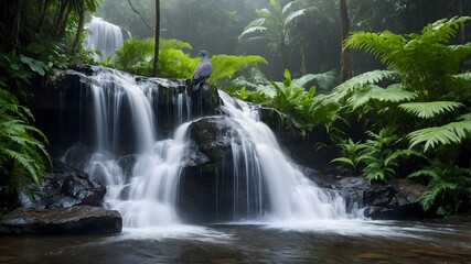 Obraz premium Echoes of Peace: The Sri Lanka Wood Pigeon by a Cascading Stream
