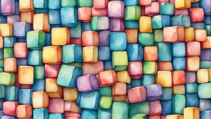 Colorful watercolor cubes pattern in vibrant shades, graphic design concept