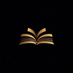 Open book logo, gold on black background.  A stylized, gold open book graphic design, suitable for education, publishing, or knowledge