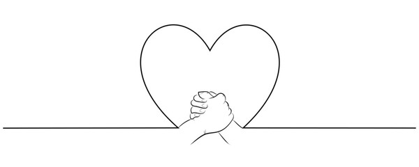 illustration of hands clasped together with a love symbol