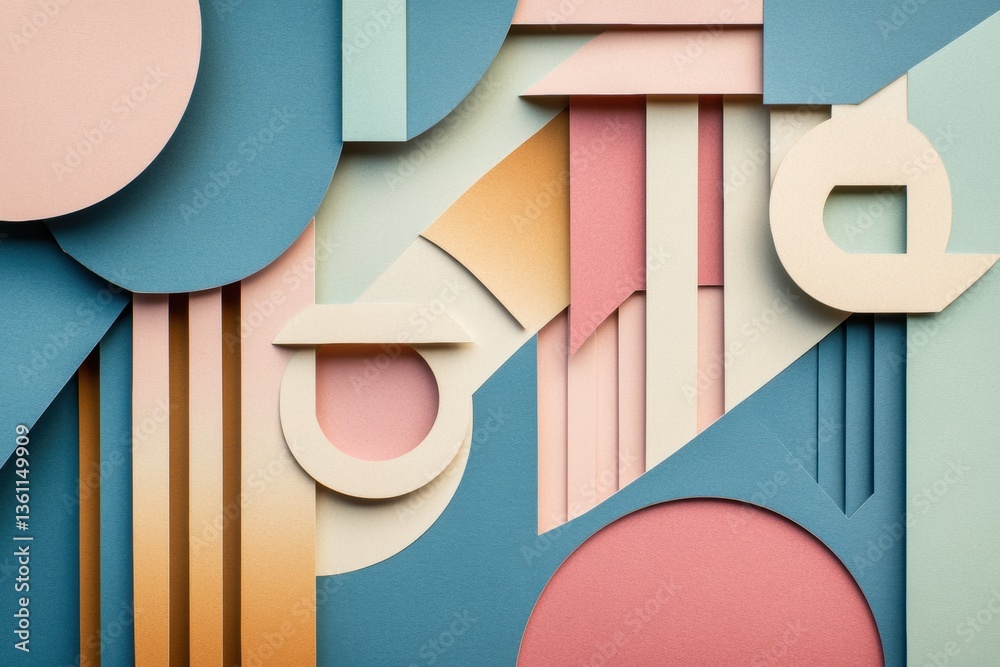 Poster Stylish abstract paper cut design featuring layered geometric shapes in pastel tones with clean lines and modern aesthetics Generative AI