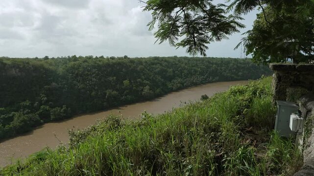 Nice shot from Altos de Chavon of the river Chavon and forest around ,travel in Dominican Republic.