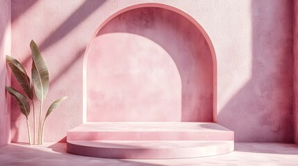 Fototapeta premium Chic Pink Geometric Backdrop with Subtle Shadows for Trendy Product Display