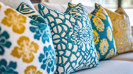 Vibrant Decorative Cushions on Sofa Isolated Background
