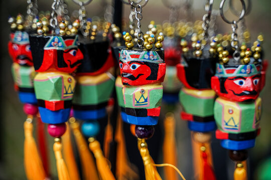 Ondel-ondel shaped toys and key chains.