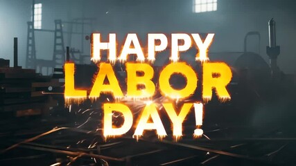 Happy Labor Day text animation with fire and industrial vibe for labor day celebrations