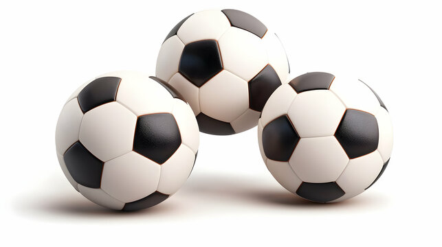 Three Soccer Balls on White Background