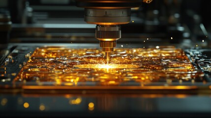 Precision laser cutting gold circuit board.