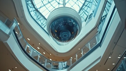 Fototapeta premium Security camera monitoring in shopping mall technology interior dome design