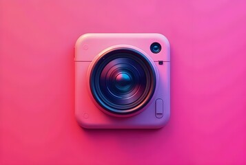 Isolated iconic social media symbol featuring colorful camera lens on vibrant pink background, ideal for digital marketing designs.