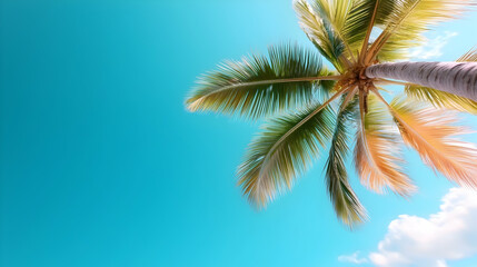 Two Tropical Palm Trees Against a Vivid Blue Sky