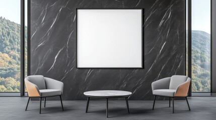 Room with marble wall picture frame and chairs