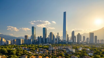 Fototapeta premium Stunning Cityscape Skyline Modern Architecture Sunlit Urban Landscape