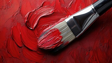 Red paint texture with brush.