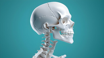 White Human Skeleton Profile Against Teal Background