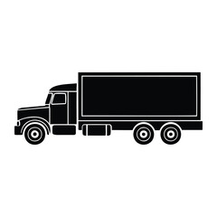 Freight Cargo Truck Silhouette, Side View Vector Illustration