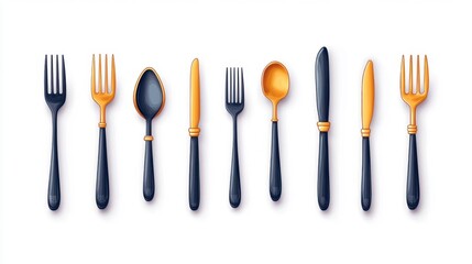 Elegant Tableware Set with Black and Gold Utensils for Dining