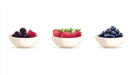 Fresh Berries Collection in Bowls with White Background