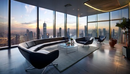 A business lounge with a striking modern interior