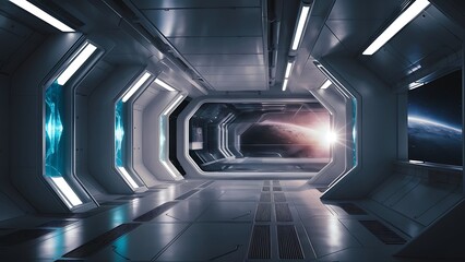 Empty futuristic spaceship scifi corridor architecture