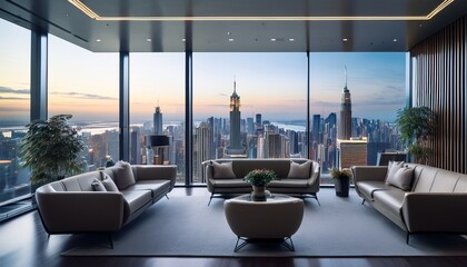 A business lounge with a striking modern interior