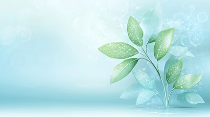 Fototapeta premium Closeup of vibrant green plant leaves glistening with fresh water droplets after rain