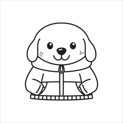 Adorable Happy Puppy Little Dog Pet Animal Cartoon Character Wearing Jacket in Line Art Design