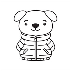Adorable Happy Puppy Little Dog Pet Animal Cartoon Character Wearing Jacket in Line Art Design