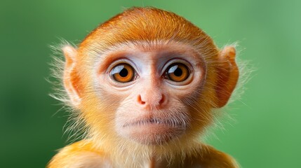 Intriguing monkey portrait against a vibrant green jungle backdrop 