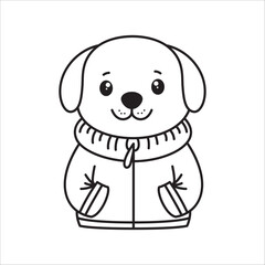 Adorable Happy Puppy Little Dog Pet Animal Cartoon Character Wearing Jacket in Line Art Design